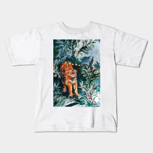 Tiger in jungle watercolor Kids T-Shirt